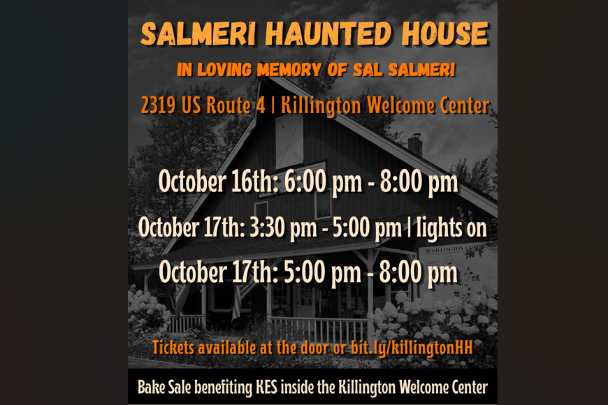 Salmeri Haunted House event details, including dates, times, and location in Killington.