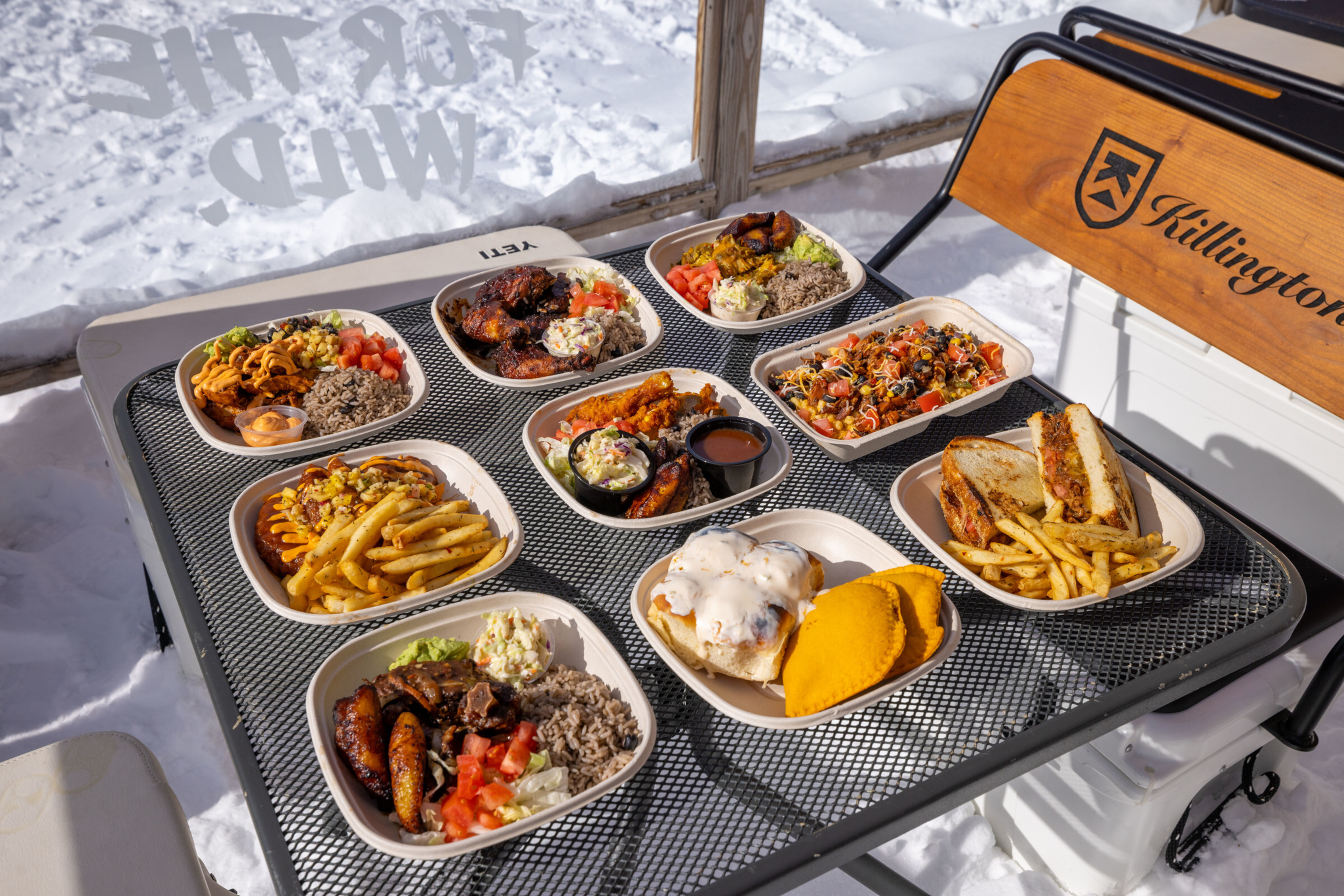 Nine separate plated meals at Killington's Jerk Jamaican Mountain Grill