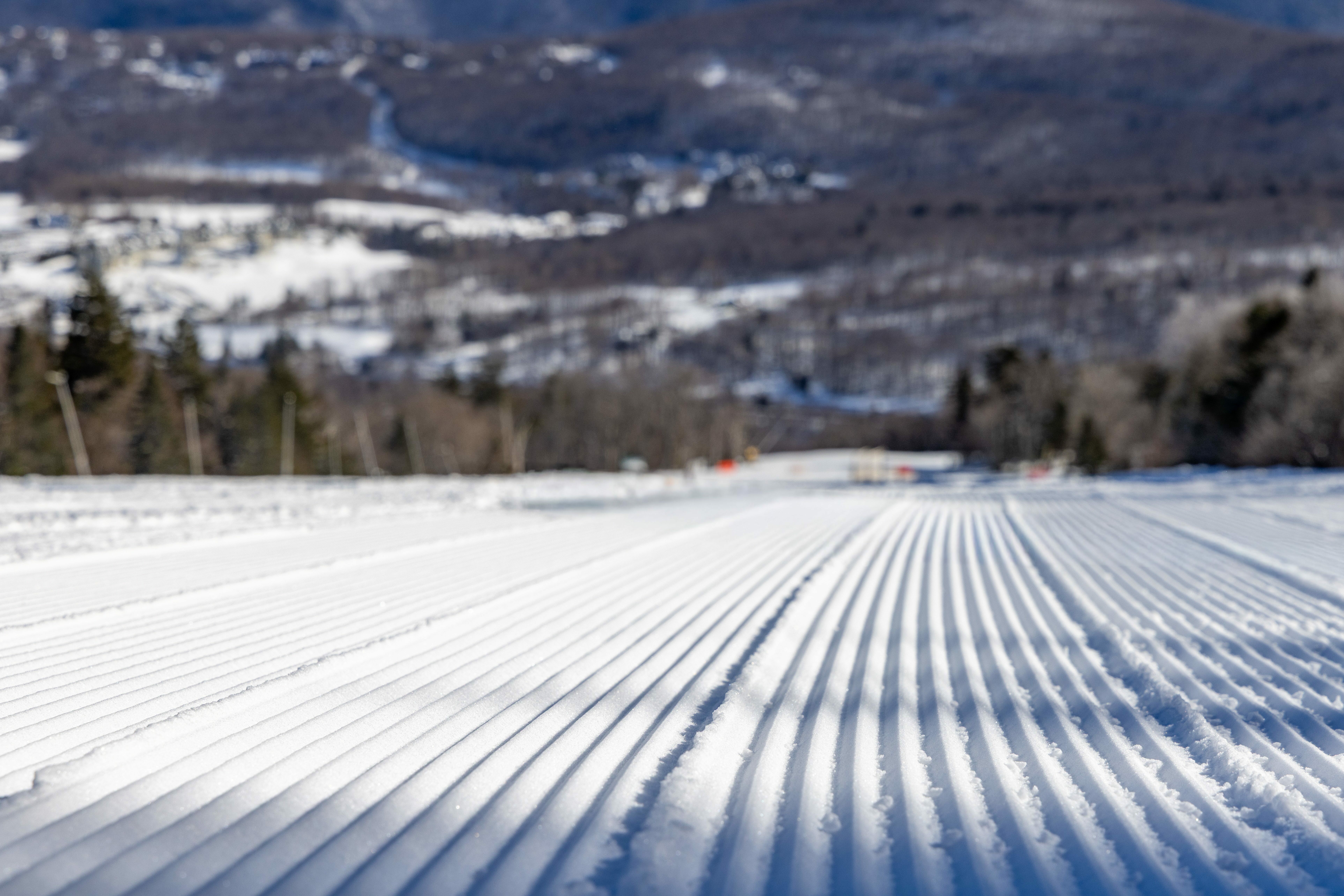 Close-up photo of groomed snow surface at Killington