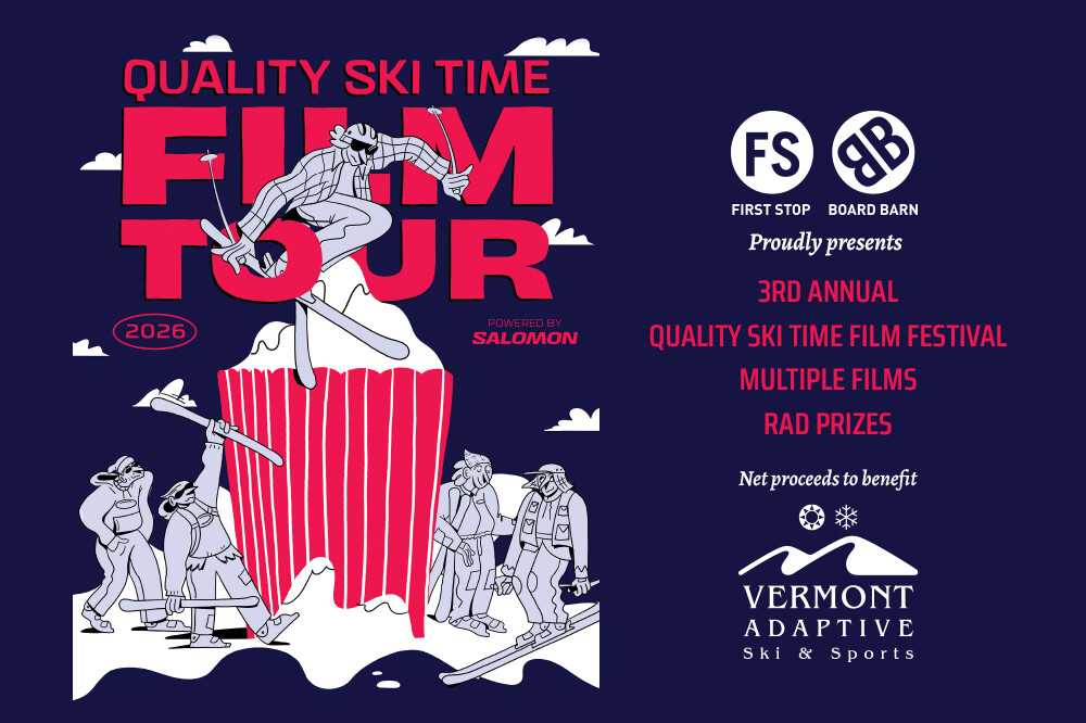 Poster for the 2026 Quality Ski Time Film Tour, featuring ski-themed art and event details.