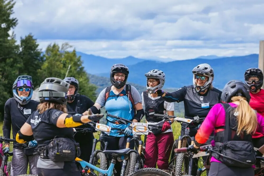 A group of mountain bikers in the Killington Mountain bike park