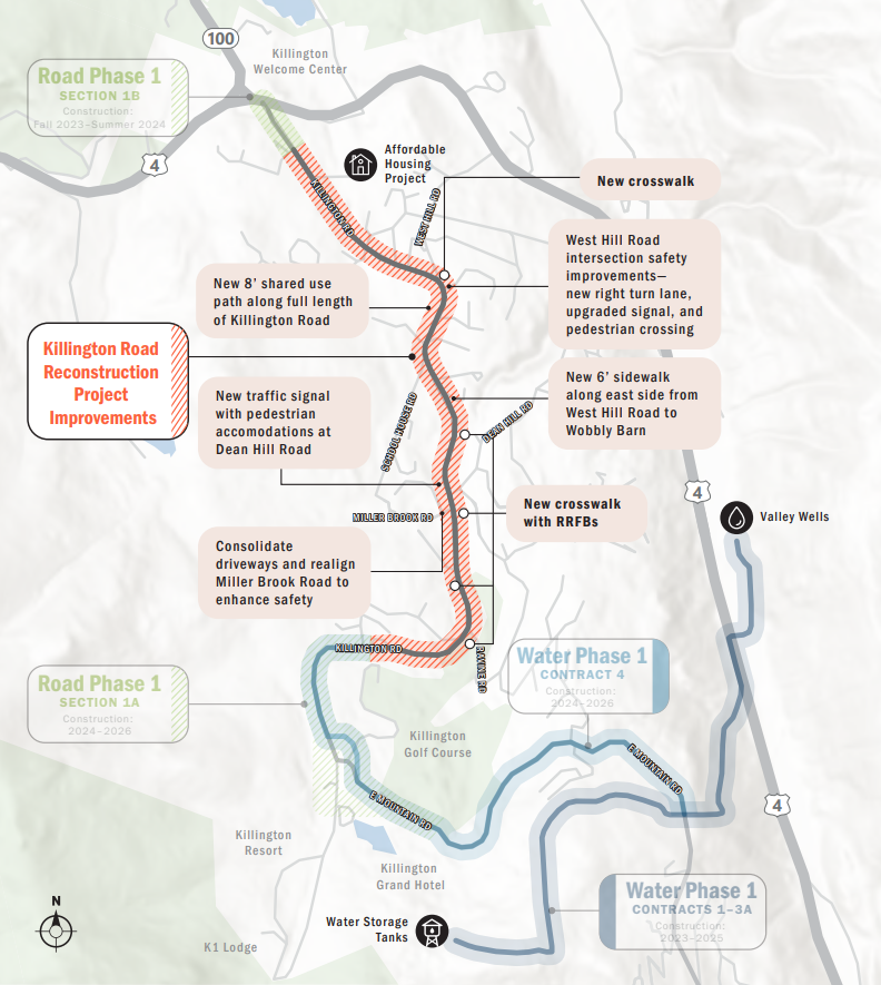Map detailing Killington Road reconstruction and water phase improvements.