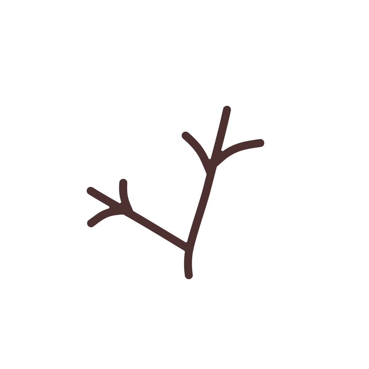 A simple, stylized brown branch with two smaller twigs.