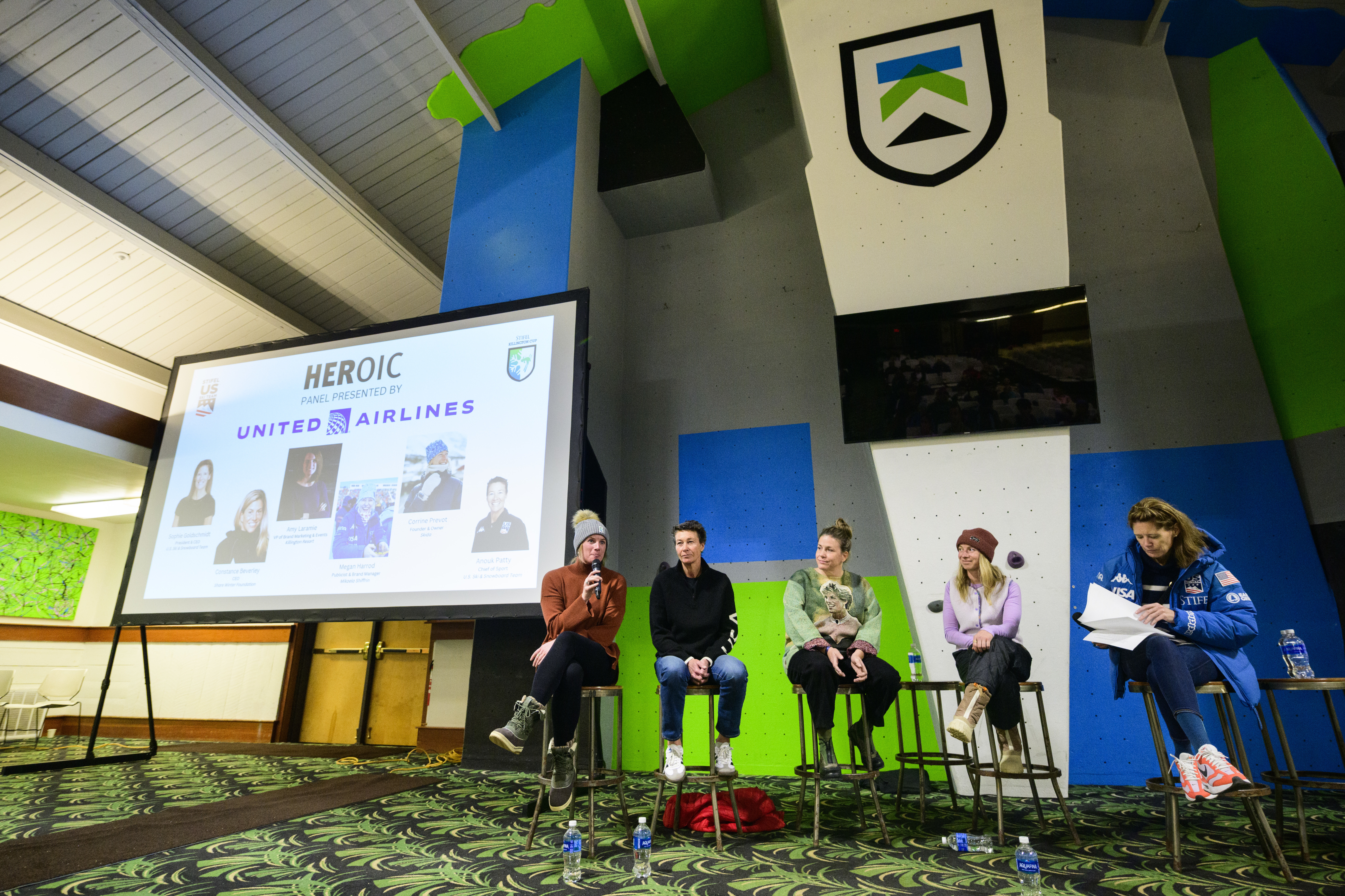 Panel discussion titled "Heroic" sponsored by United Airlines, featuring five speakers.