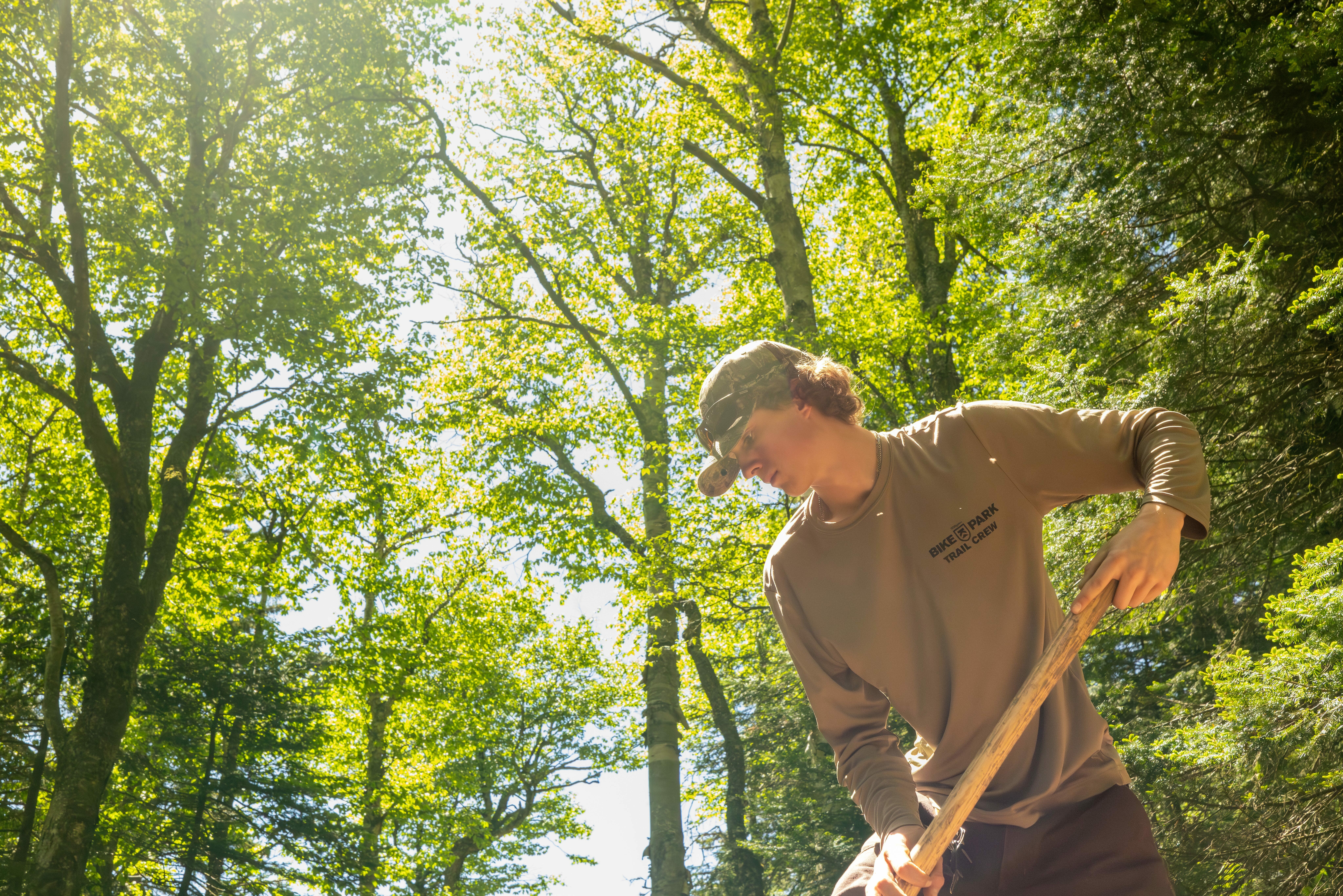A member of Killington's Trail Crew at work on Ramshead