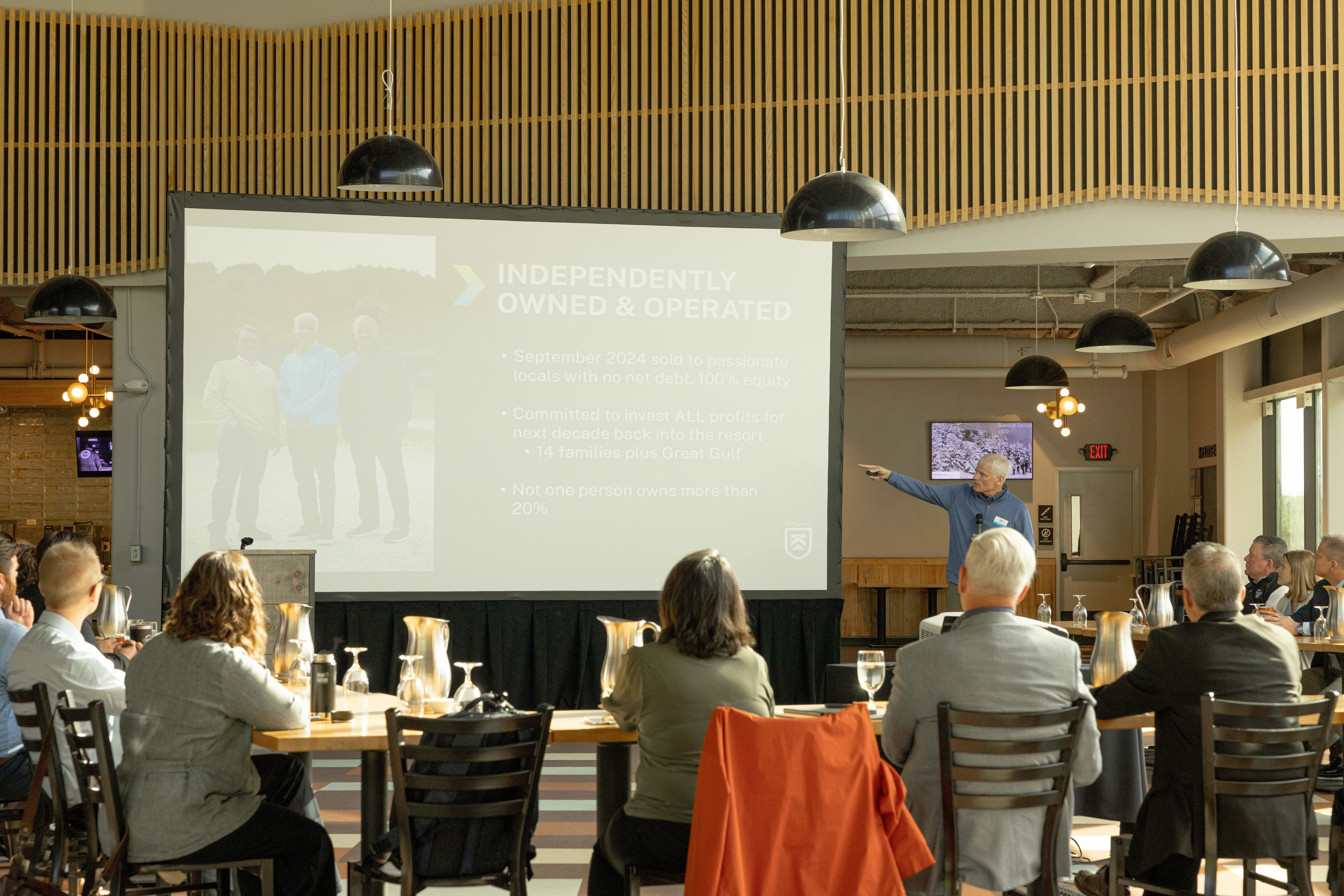 Mike Solimano delivers presentation during Governor Phil Scott's visit to Killington Resort