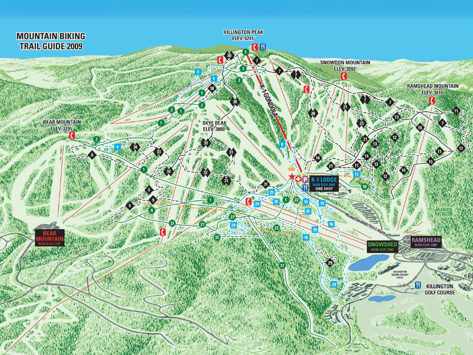 Killington's mountain bike trail map from 2009