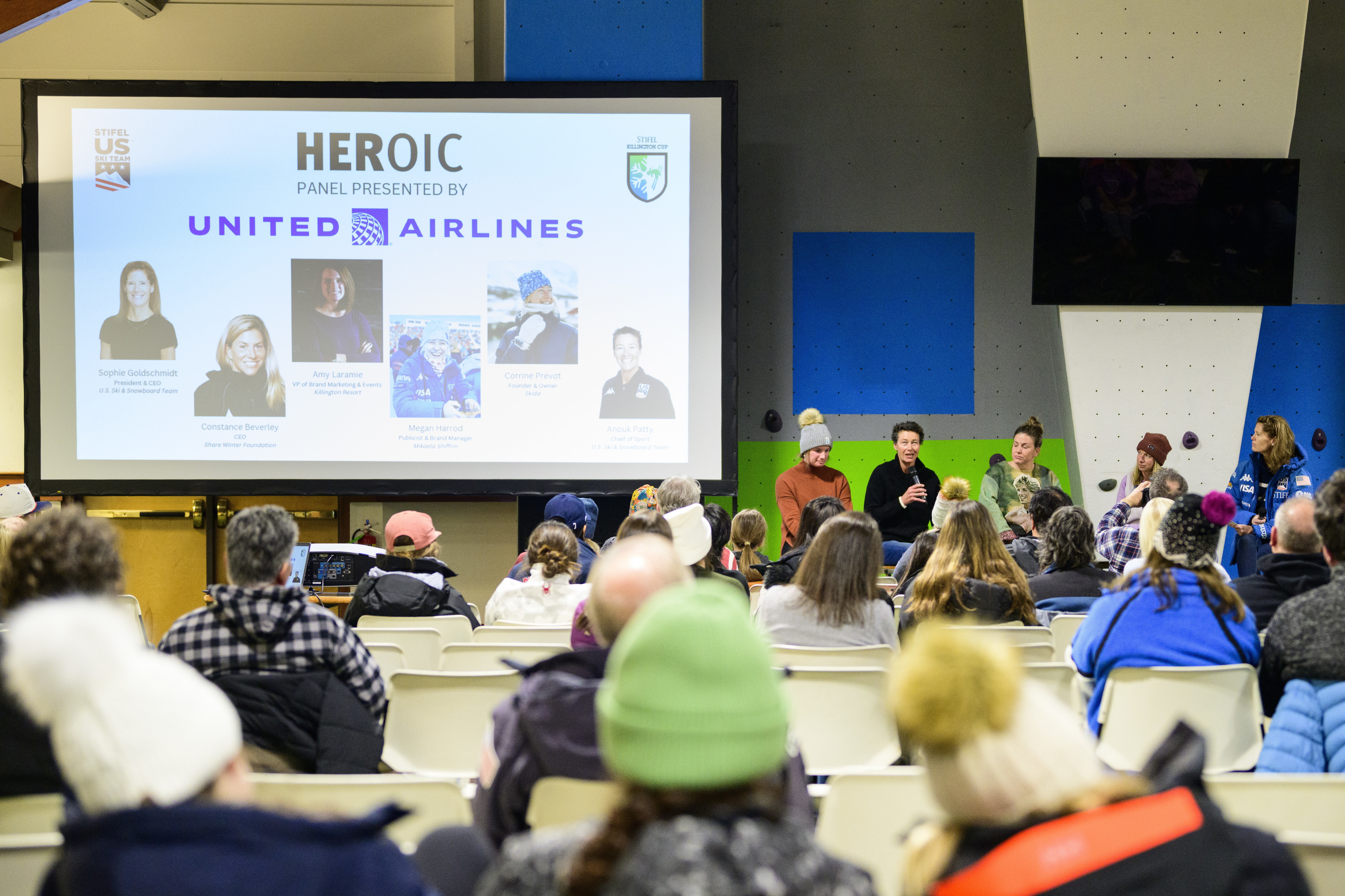 Panel discussion titled "HEROIC," presented by United Airlines, featuring six speakers.