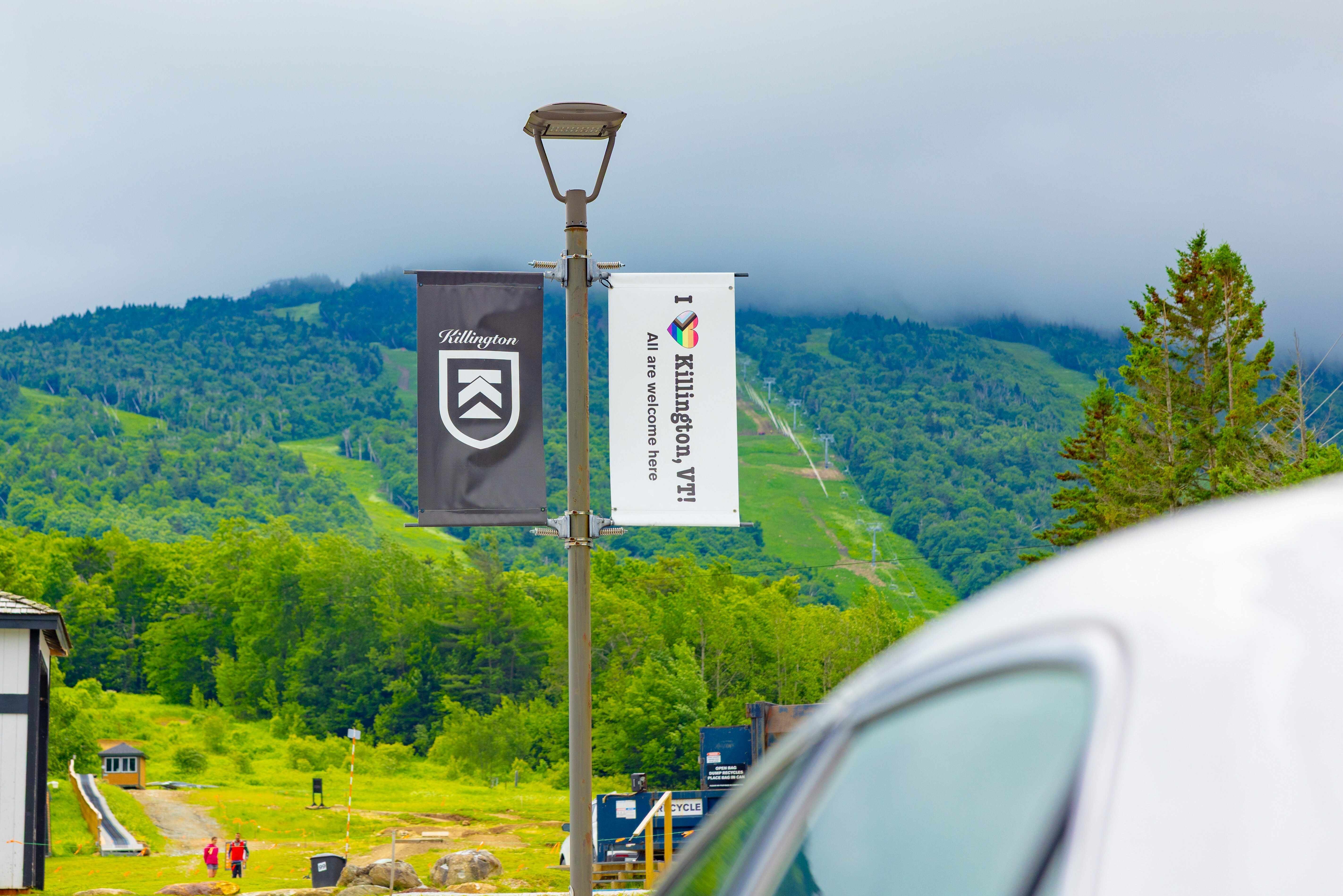 I love Killington, VT banner in Snowshed parking lot