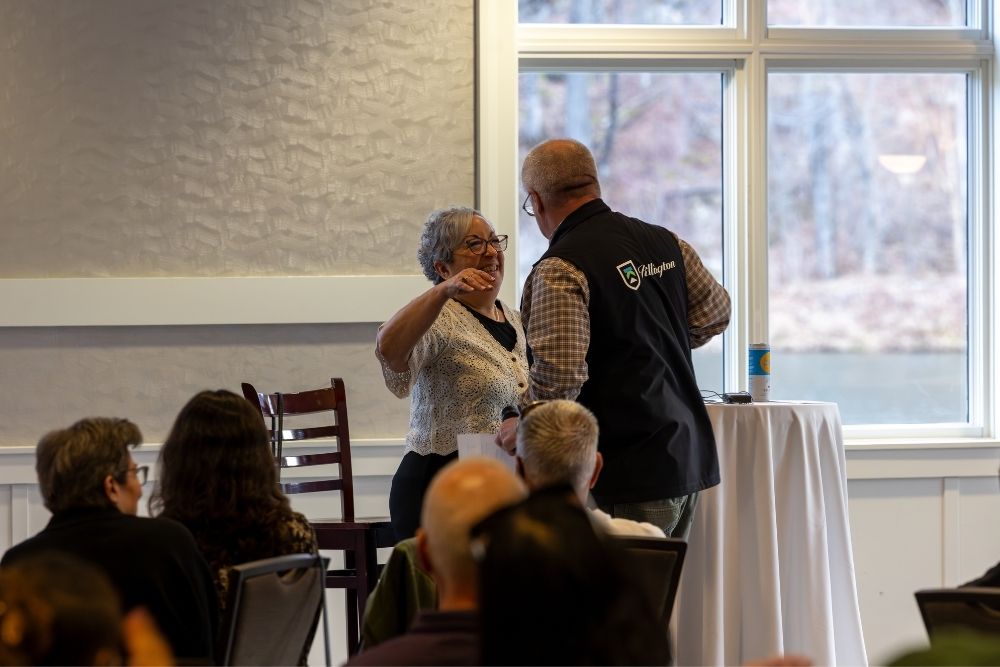 Sharon greeting Killington's Senior VP of Hospitality