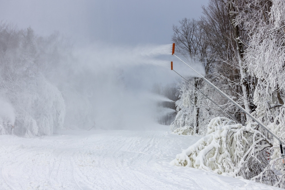 Snowmaking on a trail at Killington Resort